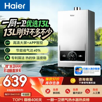海尔【MODEL 13升】 钛空银 一厨一卫 燃气热水器天然气 恒温节能速…