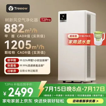 树新风空气净化器除甲醛异味除菌除花粉过敏认证家用宠物大空间全效T2pro净…